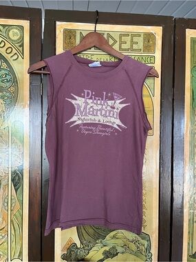 Vintage Purple Y2K Project E Pink Martini Lounge Graphic Muscle Tank Top (LG)